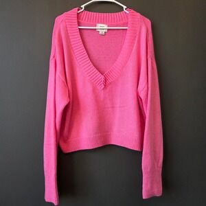 BDG Urban Outfitters Jenna Pink V Neck Boxy Crop Sweater Long Sleeve Cozy Knit L